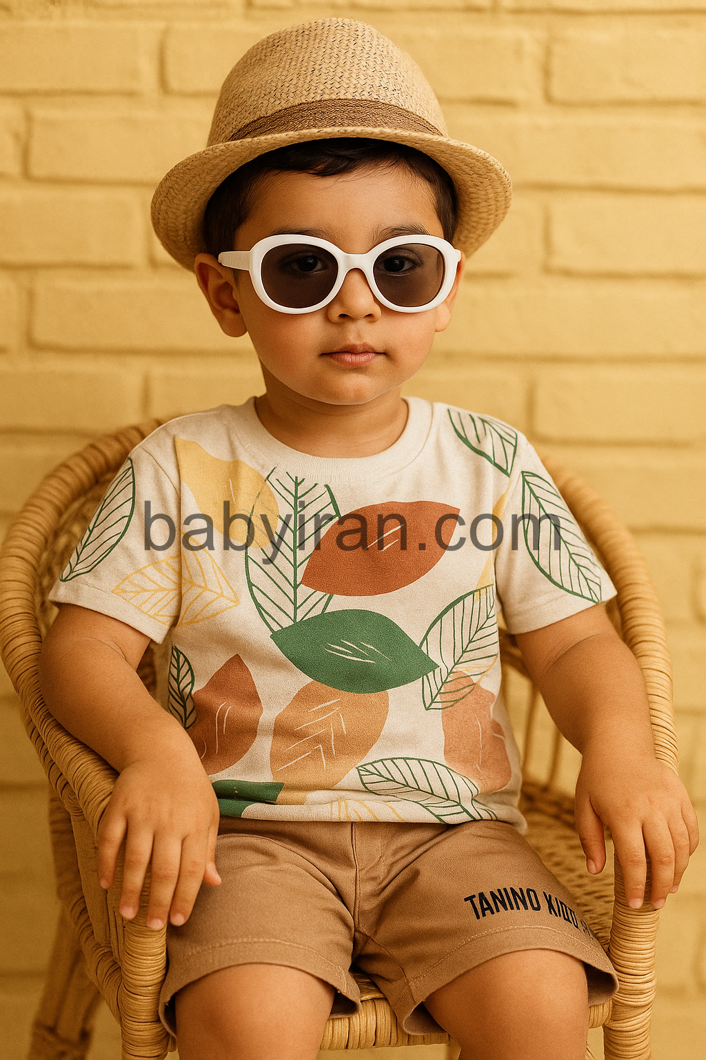 "ست تی‌شرت و شلوارک کتان پسرانه و دخترانه تابستانی– طرح برگ خزان مناسب 3 تا 6 سال"