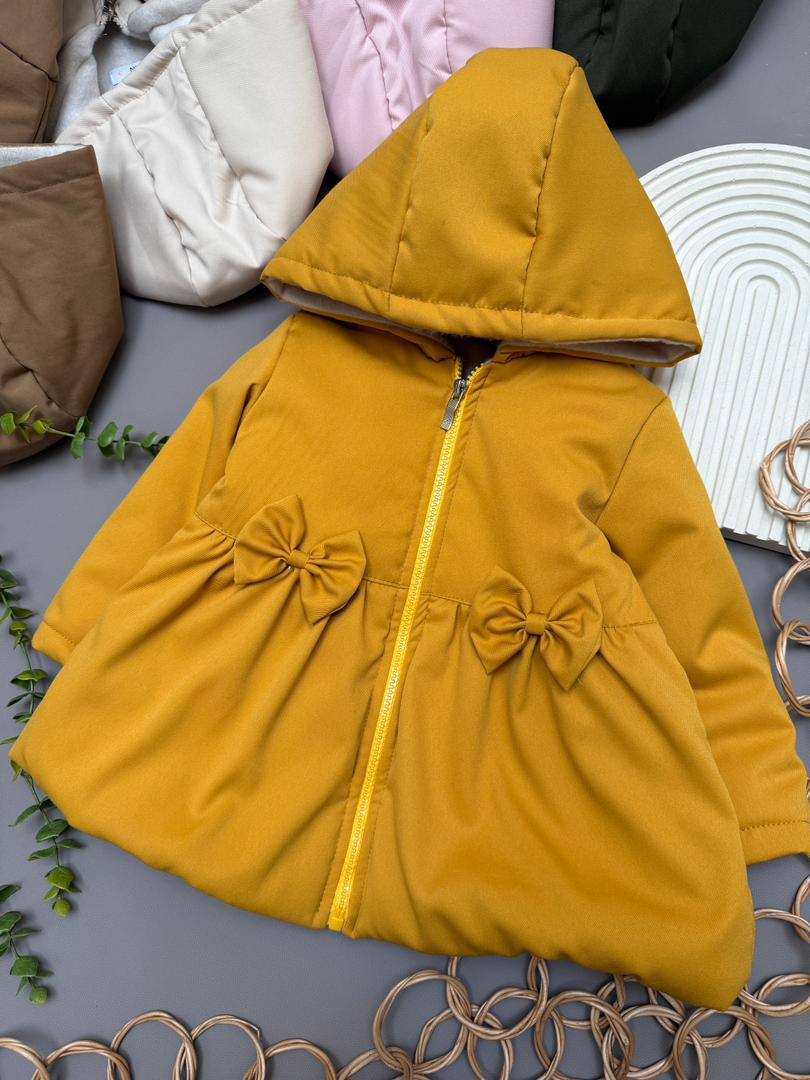 کاپشن دخترانه پاپیون‌دار گرم و نقلی | مناسب 1 تا 5 سال شیک و جذاب