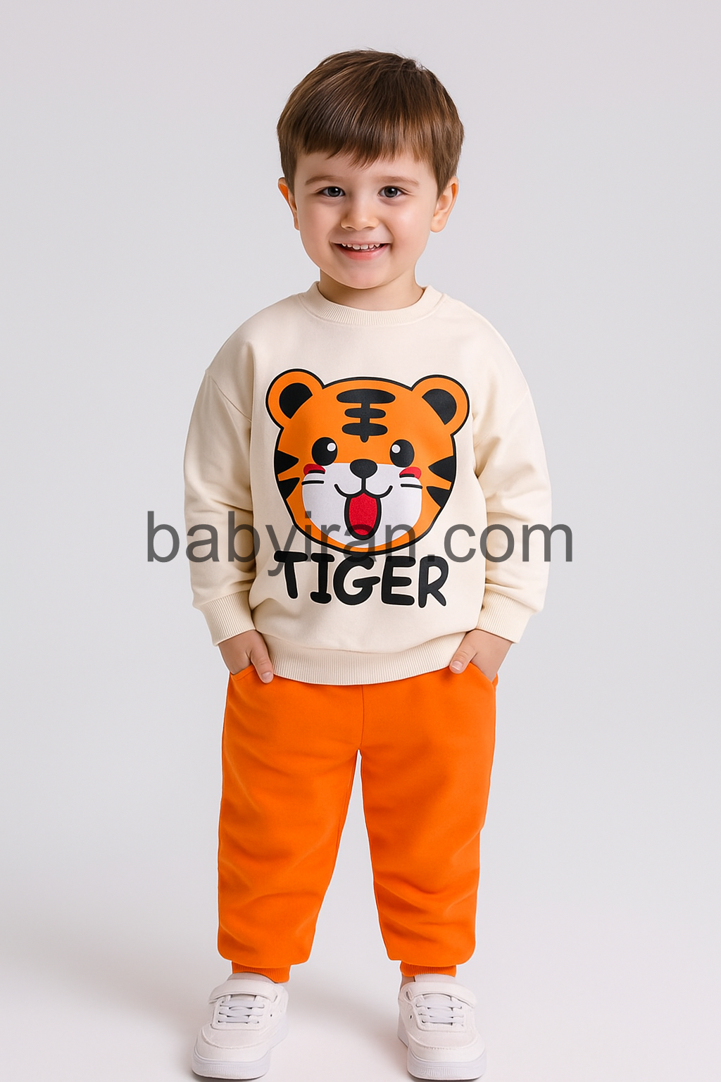 ست لباس بچه‌گانه پسرانه نخی طرح ببر کارتونی برای 1 تا 6 سال | راحت، شاد و مناسب فصل پاییز